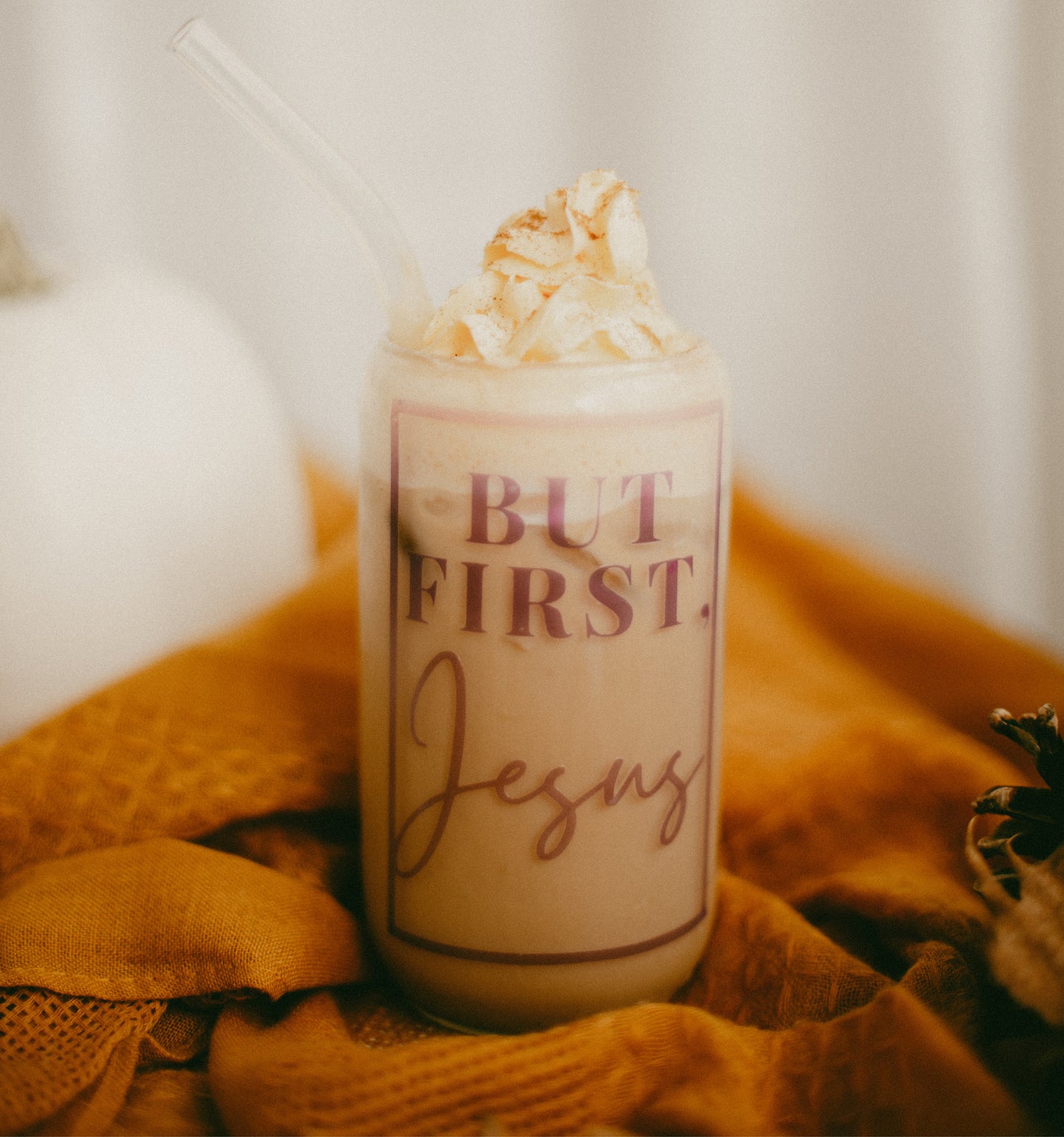 “But First, Jesus” glass can-shaped cup with cold color changing words